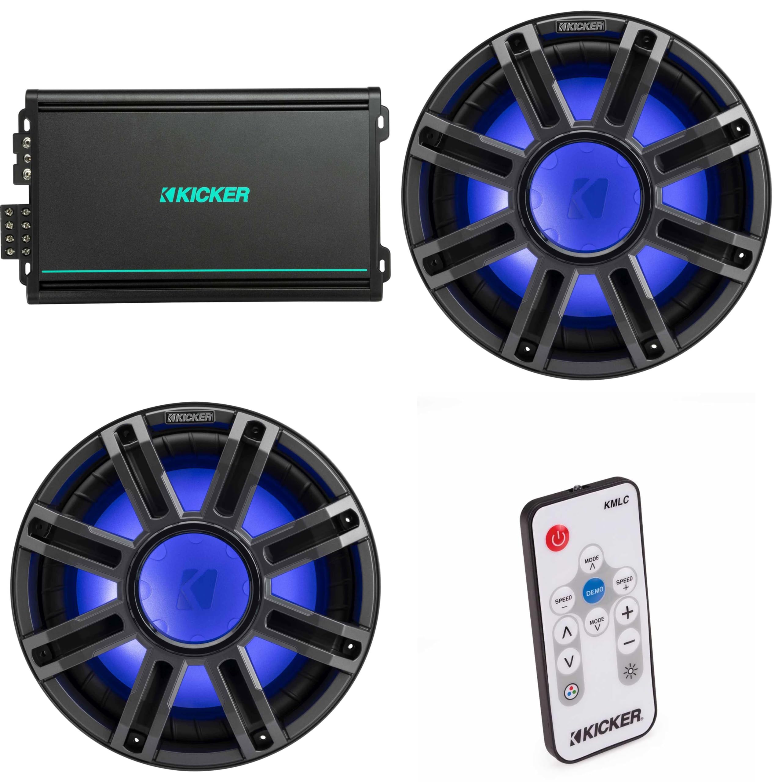 Kicker (2) 51MWF124 - MWF 12-Inch Premium Marine Subwoofer (Free-air) 4-ohm & 48KMA6004 Marine Amp Bundle (Includes LED Remote)