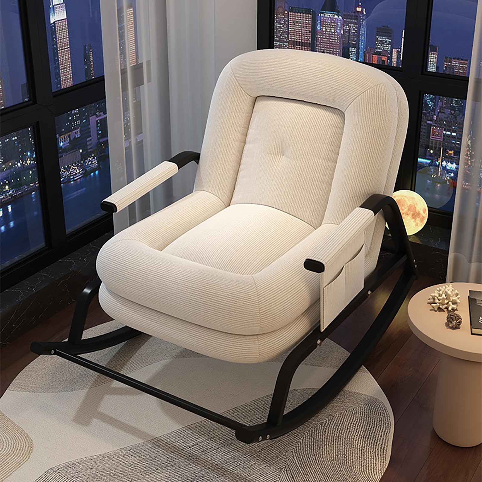 Kaverno Oversized Rocking Chair with Cushion, Modern Accent Rocking Chair with Armrests, Recliner Chair with Footrest, Backrest with Five-Position Adjustment for Bedroom Living Room(Off-White)