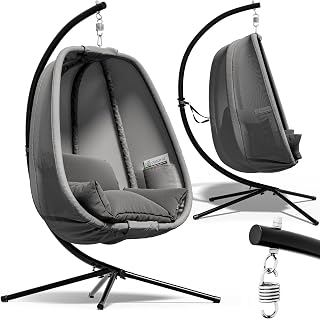 CASARIA® Silla Colgante Soporte XXL Sillón Estructura Ajustable 150kg Cojines Columpio Jardín Hamaca Exterior Interior Resistente Intemperie Gris