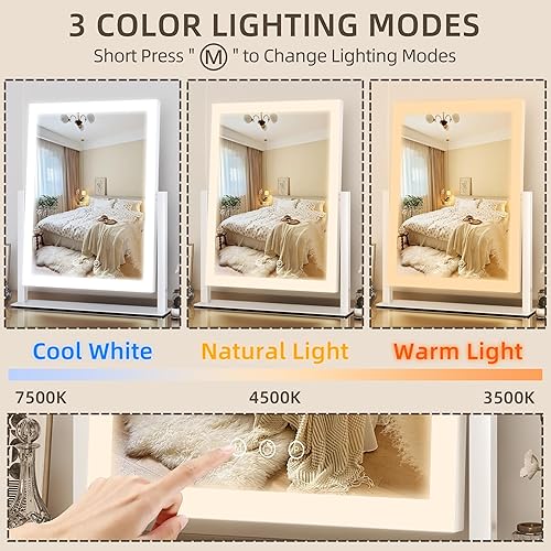 Miniatura 2 de FENNIO Espejo de tocador con luces Espejo de maquillaje iluminado de 17 x 13 pulgadas, espejo de maquillaje con luces, pantalla táctil con