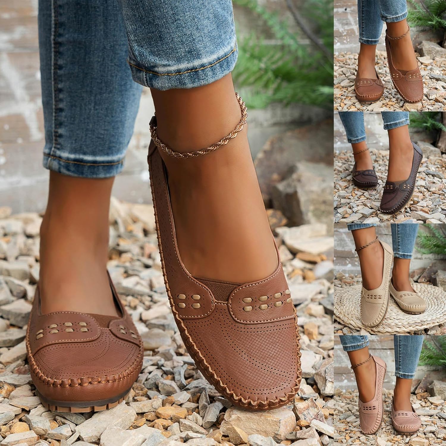 Women's Loafers Classic Leather Slip On Casual Comfortable Sneakers Work Office Dress Sneaker Closed Toe Non-Slip Walking Shoes - Image 5