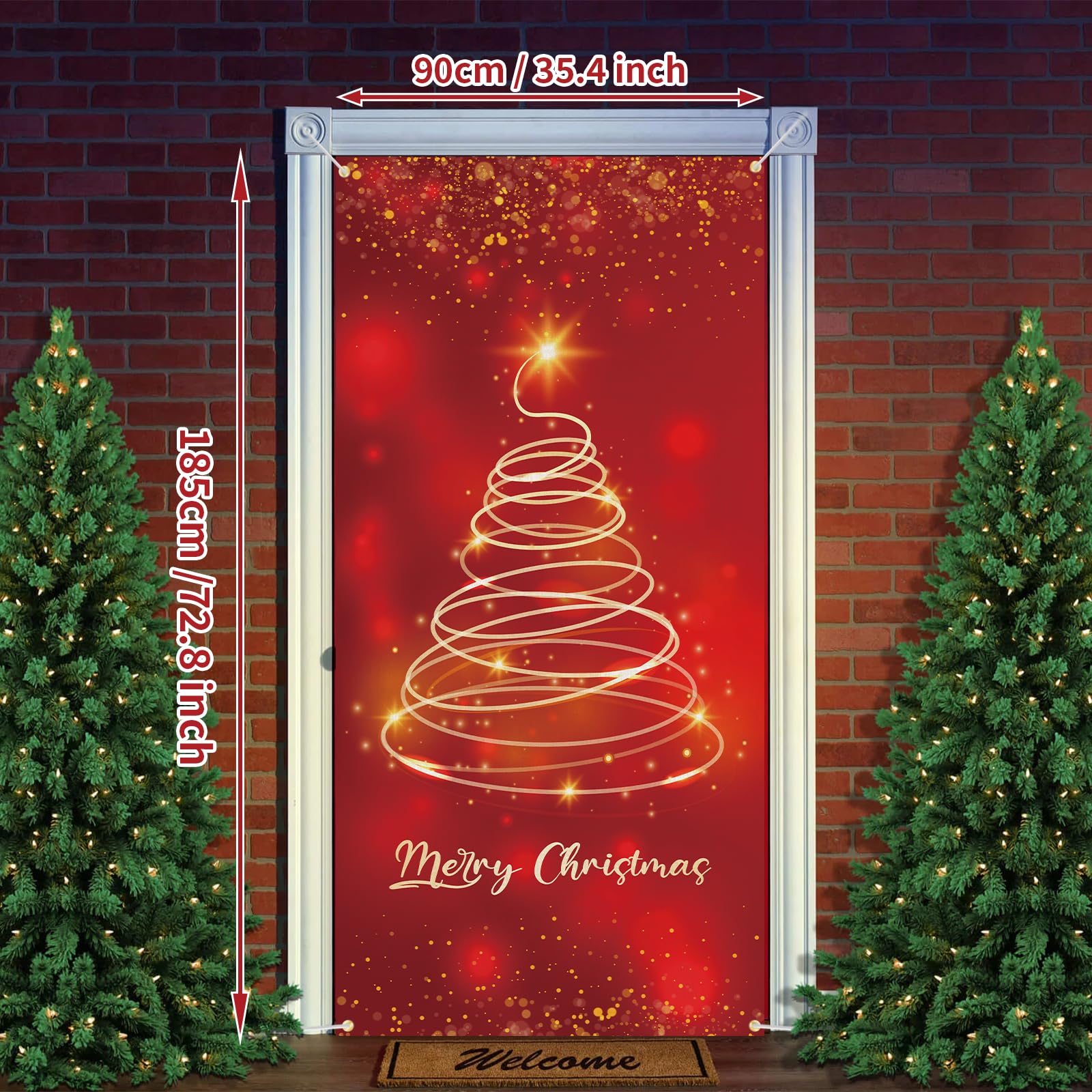 AOLOA Red Gold Christmas Tree Door Banner, Polyester, Christmas, New Year, Large, No Additional Components Included - Image 2