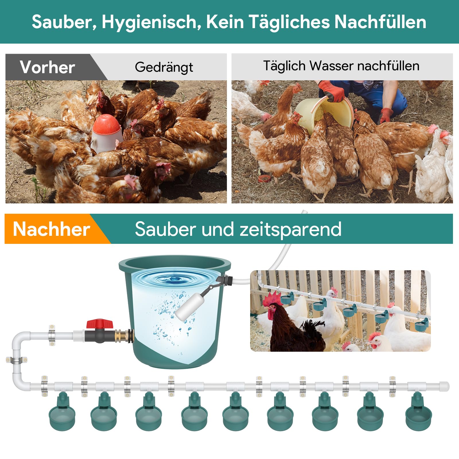 10 Stück Hühner-Tränkenippel Horizontal – Automatisches Trinksystem Mit 1,27 Cm PVC-T-Stücken