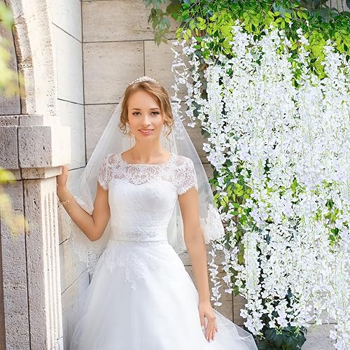 Miniatura 6 de Riceshoot 240 guirnaldas de flores artificiales colgantes de glicina artificial de 43.3 pulgadas3.6 pies de seda falsas de glicina de vid de ratán,