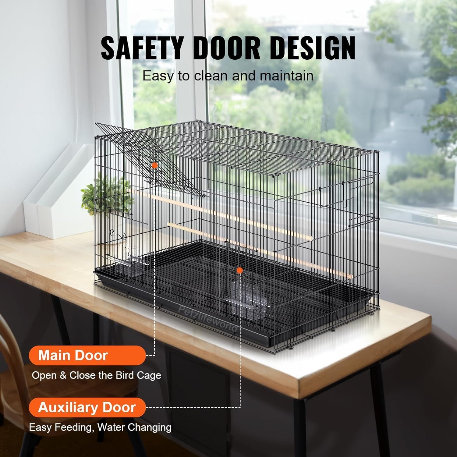 VAYINATO 2 Feet Black Powder Coated Birds Cage with 2 Wooden Perches, 2 Feeding Cup & 2 Bird Rings Suitable for All Small Birds and Love Birds 1