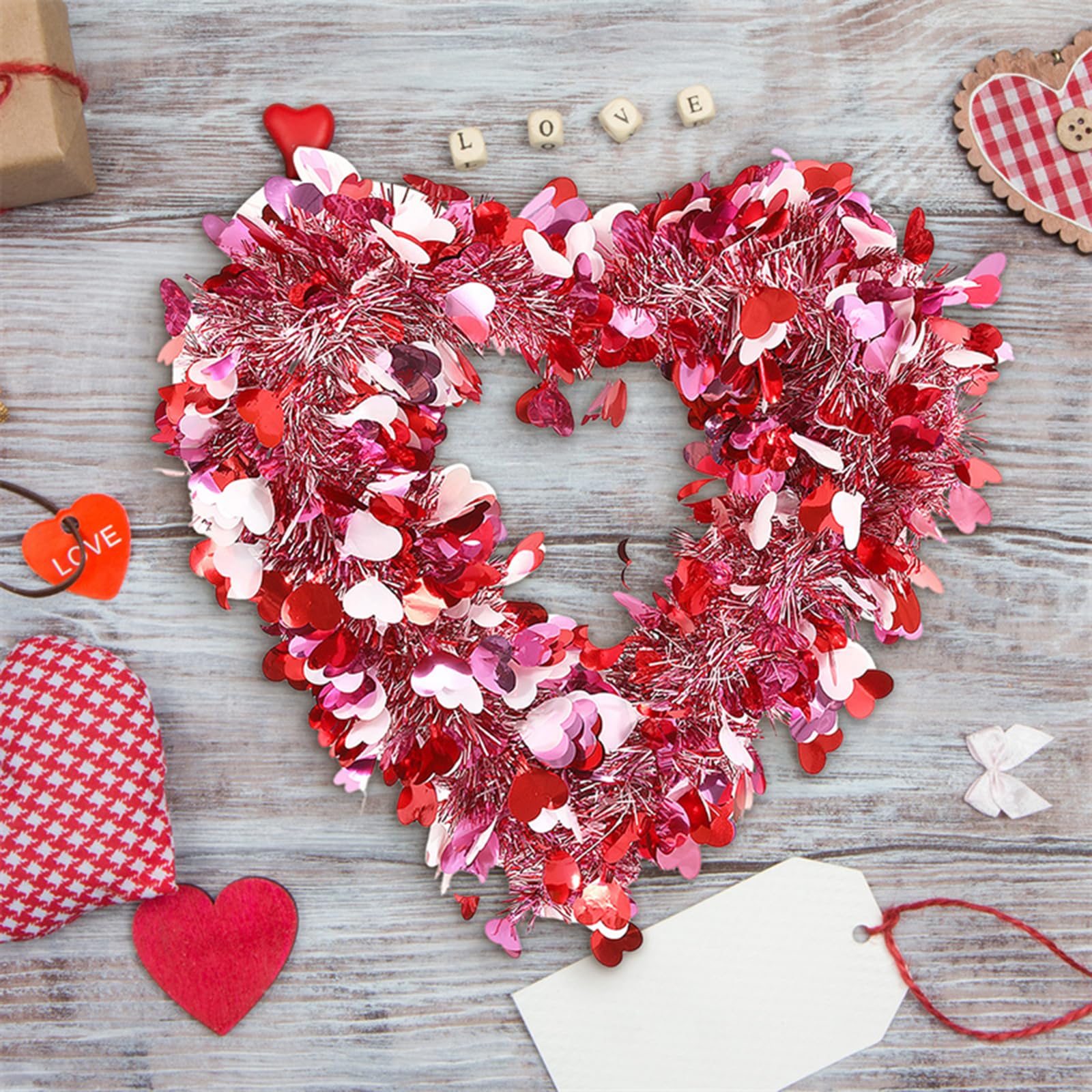 Ghirlanda a forma di cuore per San Valentino, ghirlande rosse e rosa con amore da appendere, per San Valentino, ghirlanda da appendere per interni ed esterni, finestre, pareti, porte d'ingresso,