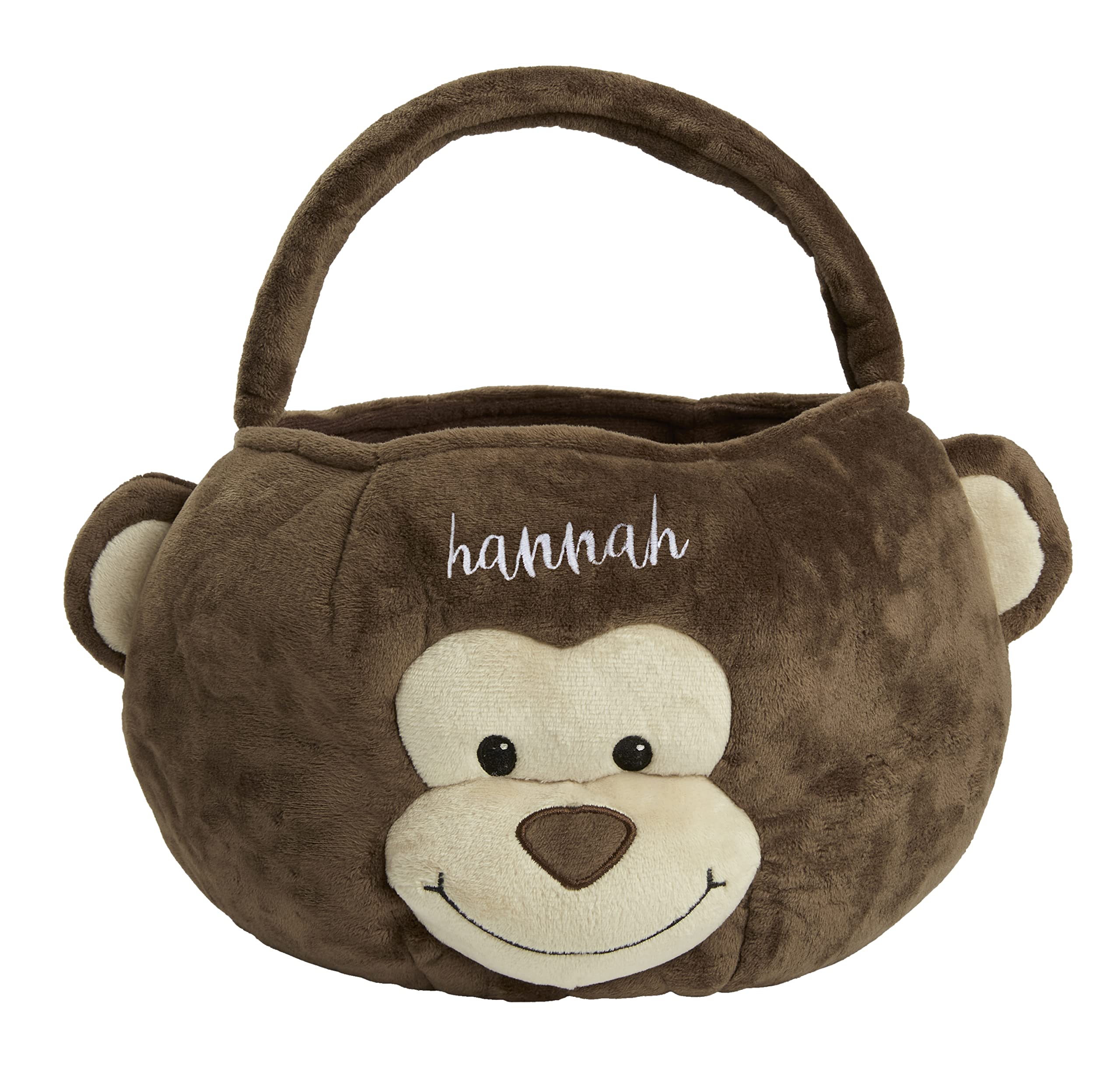 Personalization Universe Monkey Embroidered Plush Treat Bag, Perfect for Easter Basket Stuffers and Halloween Candy, Quality Constructed with Reinforced Handles
