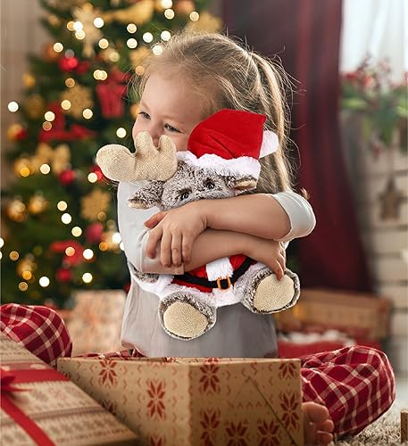 Miniatura 6 de DolliBu Peluche de alce de Papá Noel, disfraz de animal salvaje súper suave con traje de Papá Noel rojo, lindo regalo de vida silvestre, vacaciones