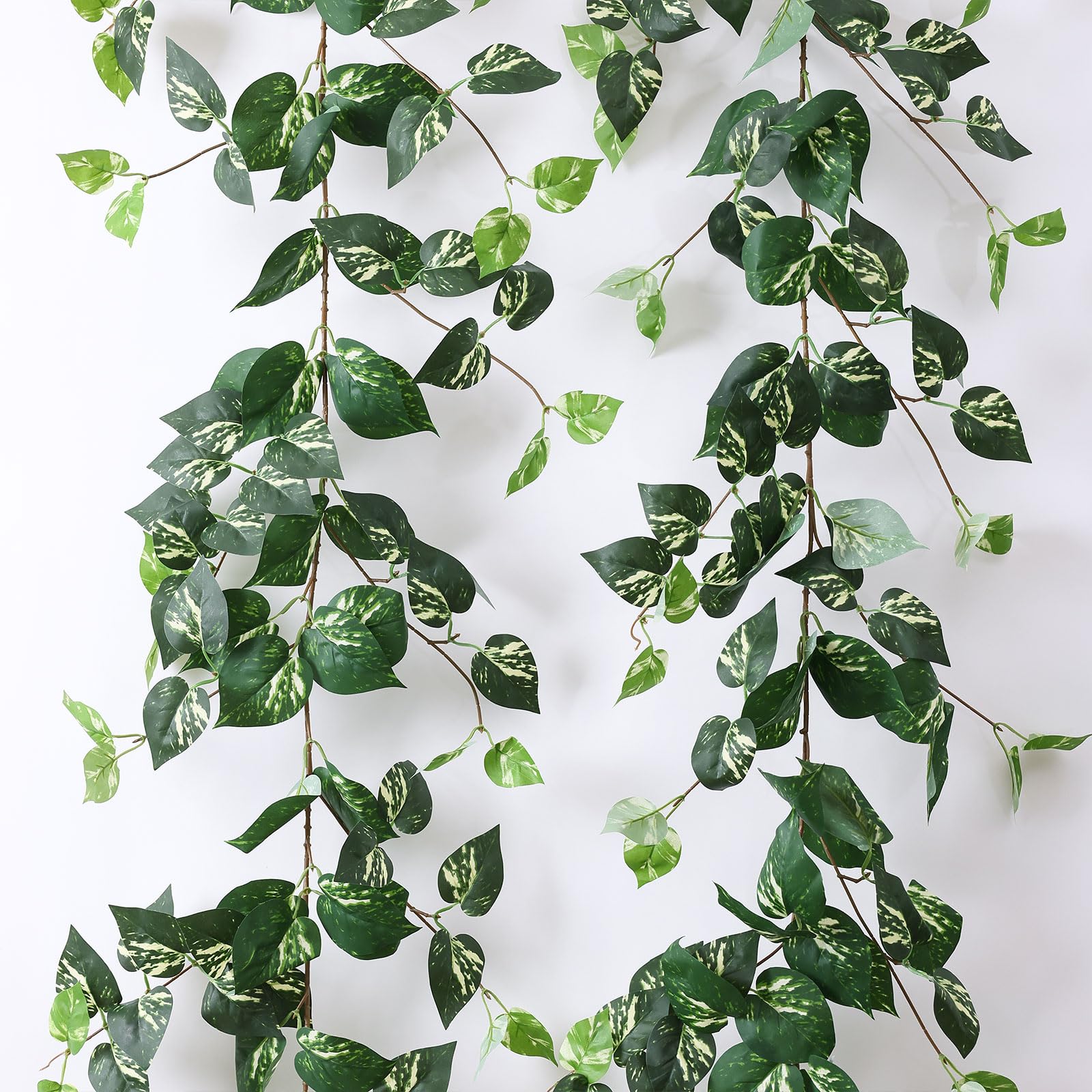 mizii 2 Strands Artificial Scindaps Vines Garland 73" Fake Vine with Silk Green Leaves Faux Evergreen Hanging Plants Greenery Decoration for Party Wedding Bedroom Home Wall Room Decor (Scindapsus)
