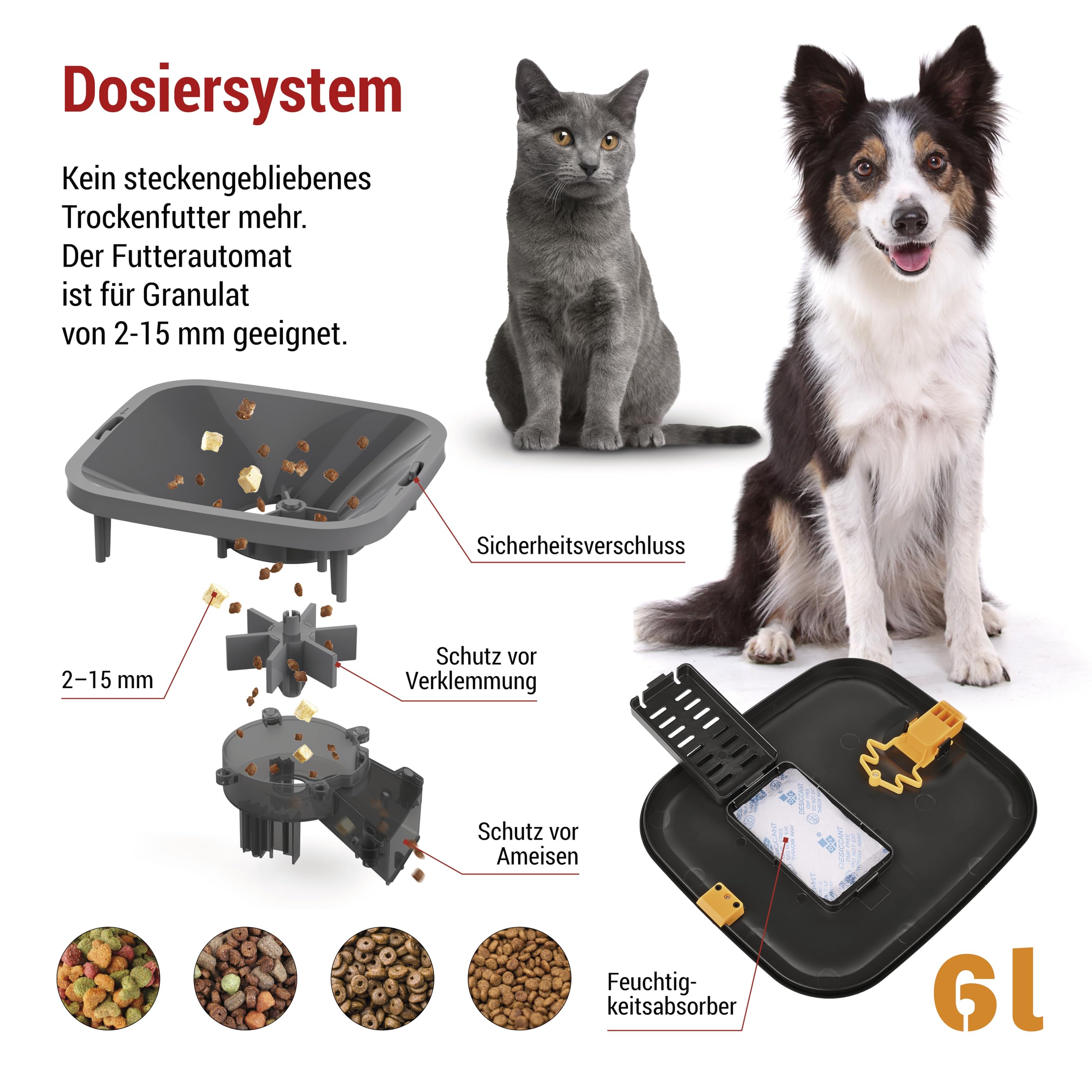 EMOS - GoSmart Mangiatoia automatica da 6 l con fotocamera - Distributore di cibo WLAN Pet Care con app - Cibo secco per gatto e cane con programmazione, registrazione vocale, dosaggio da 1 a 12 pasti