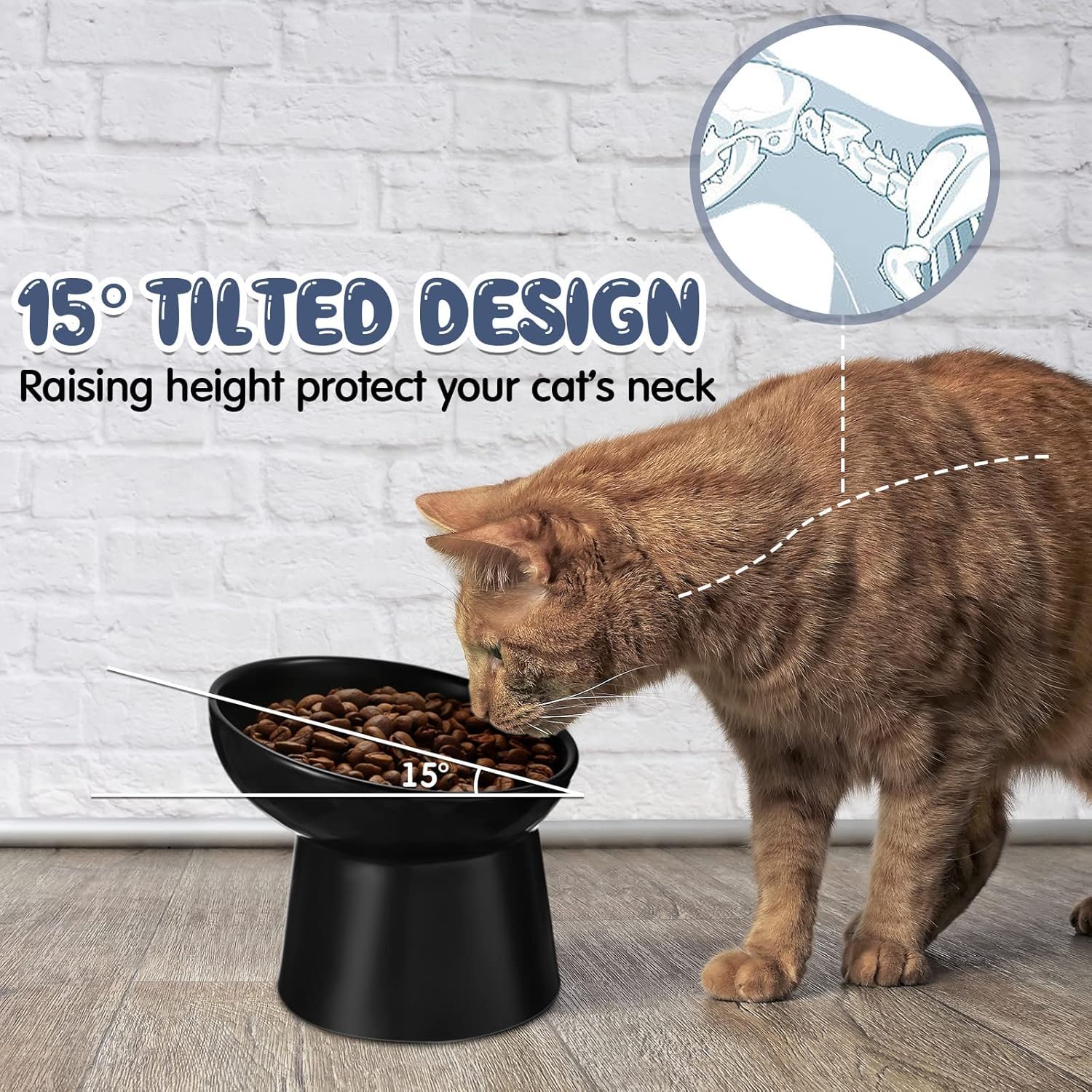 Set di ciotole per animali domestici, in ceramica, doppie ciotole con protezione antiscivolo per il collo e supporto rimovibile in acciaio inox per cani e gatti