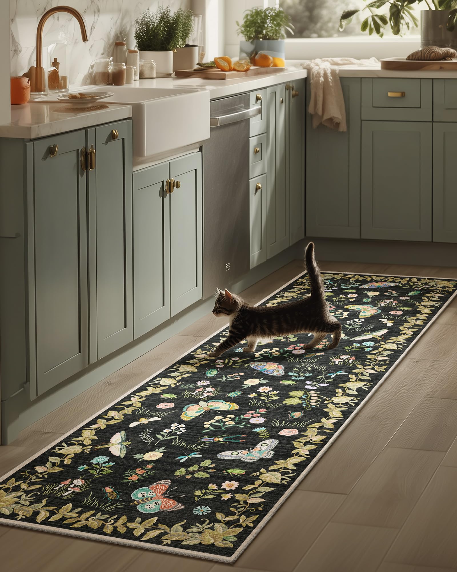 Photo 1 of **DIRTY ( HAIR UNSURE IF HUMAN OR PET)**** Washable Runners for Hallways Kitchen Rugs: 2'6"x8' Runner Rug Stain Resistant Non Slip Low Pile Soft Carpet Runners Rug for Bedroom Hallway Indoor Entryway Kitchen Laundry Room Farmhouse