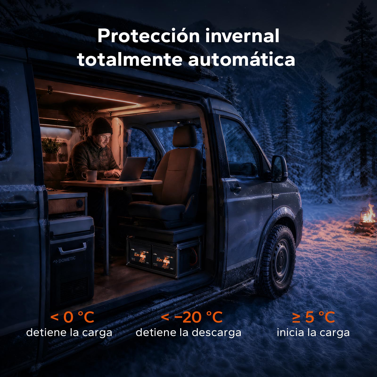Batería de Litio LiFePO4 12V 100Ah con Bluetooth, Batería para Asiento DIN H5 (AI168 mm) para Autocaravana con BMS de 100A, Protección de Baja Temperatura, Asiento Giratorio, Barco y Sistema Solar Off