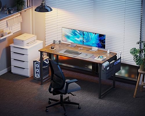 Miniatura 6 de KKL Escritorio pequeño con tomas de corriente y puerto USB, escritorio para computadora para oficina en casa y juegos, estilo simple y moderno,