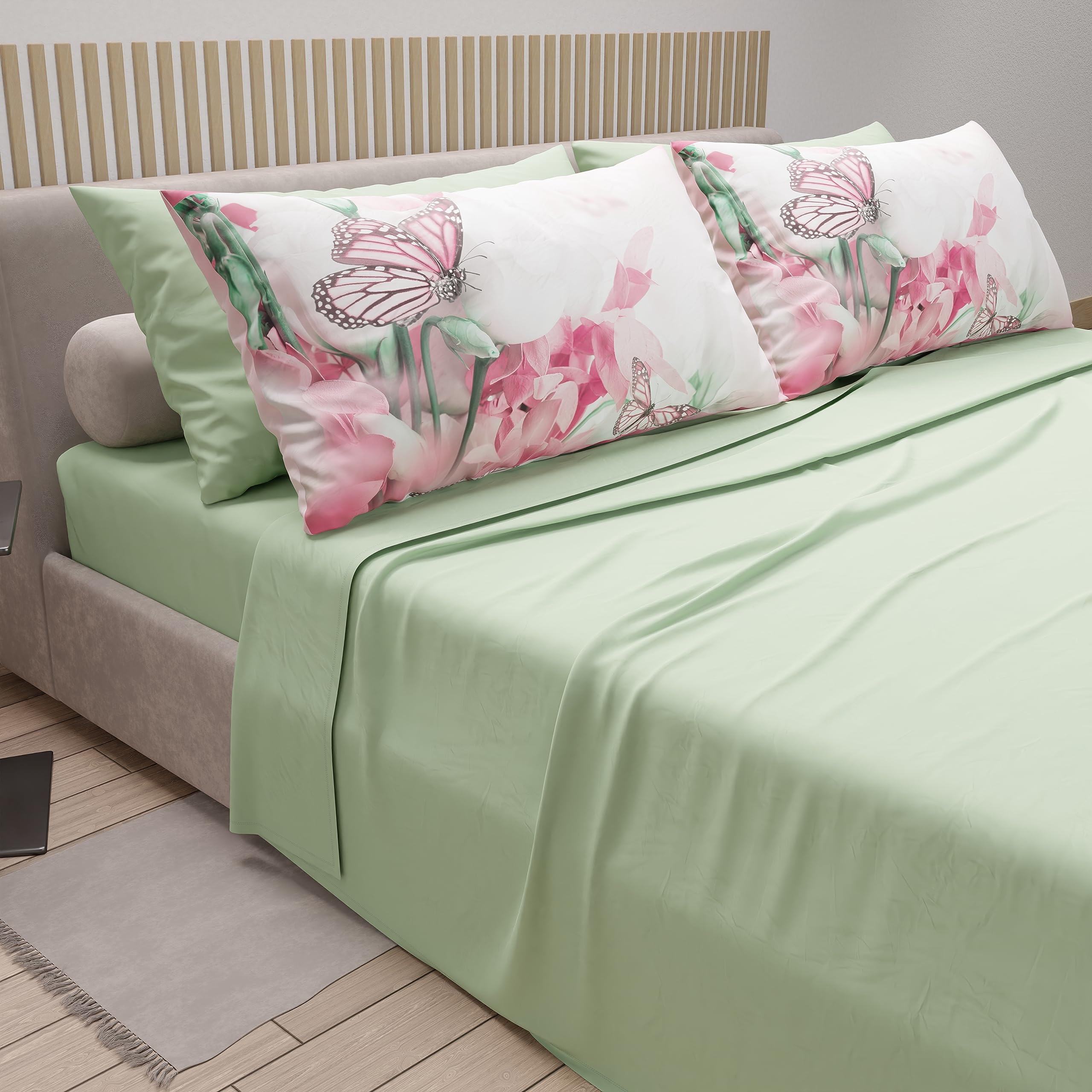 PETTI Artigiani Italiani - Cotton Sheets with Pillowcases in Digital Print, Pizza and a Half Bed Set, Sage, 100% Made in Italy - Image 2