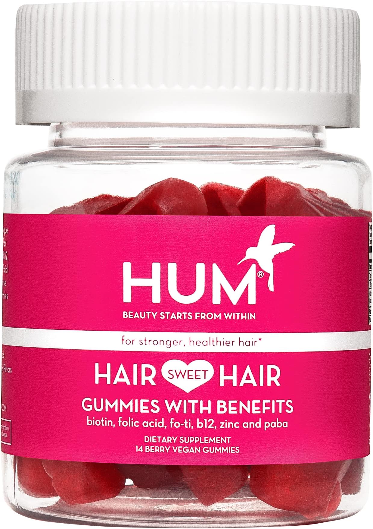 HUM Hair Sweet Hair - Hair Growth Supplement & Biotin Gummies to Combat Hair Loss & Thinning - Fo Ti, Folic Acid, Zinc, Vitamin B12 & PABA to Support Healthy Hair, Skin and Nails (21-Day Supply)