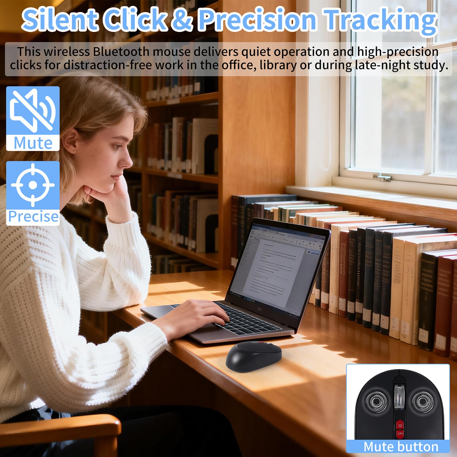 Dual Mode Wireless Bluetooth Maus - USB-C & USB-A Empfänger, wiederaufladbar Silent Click für Laptop, Tablet, PC - Perfekt für Studenten & Profis, reisefreundlich (Schwarz)