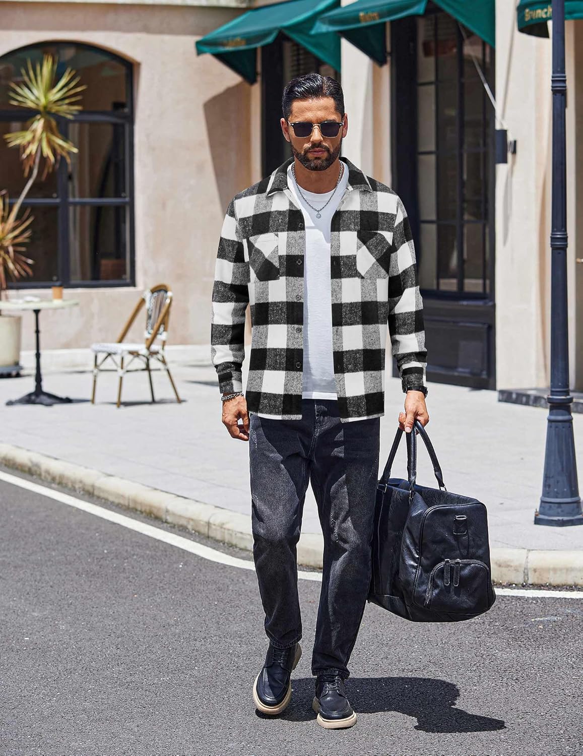 COOFANDY Men's Flannel Shirts Casual Button Down Plaid Shirt Jacket Long Sleeve Fleece Shacket with Pockets