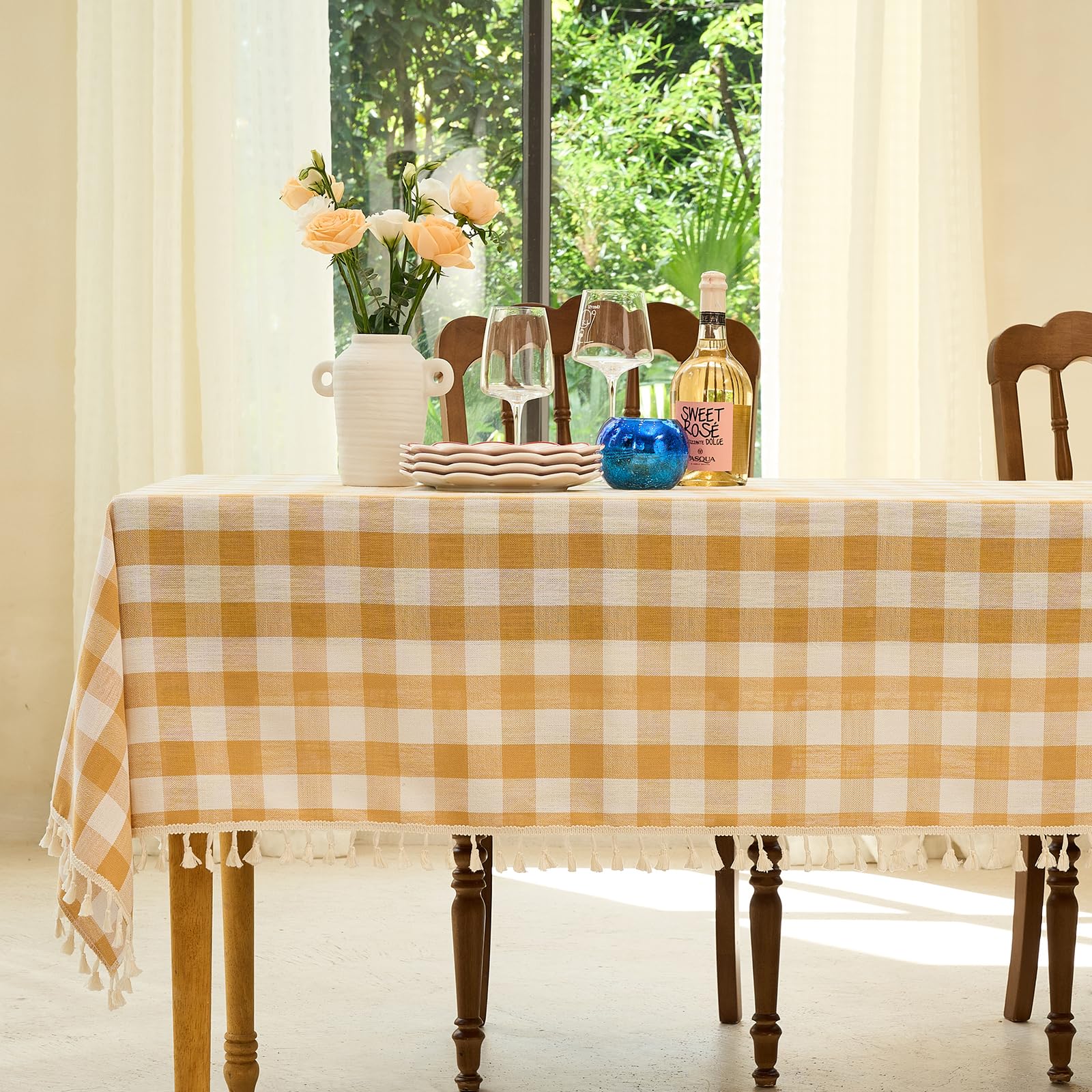 Midsummer Breeze Table Cloth Rectangle Table-Rustic Gingham Tablecloth Buffalo Plaid Table Cloth for Spring Summer Kitchen Dining Room (55x84 Inch,Yellow and White)