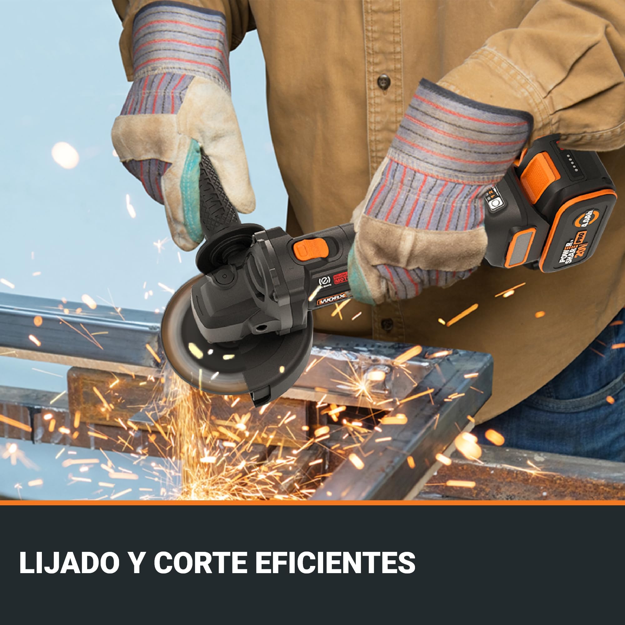 WORX WX814.9 Amoladora Angular 20V 125mm Sin Batería, Velocidad Variable 3000-8600rpm, Anti-Retroceso, Freno Eléctrico y Arranque Suave