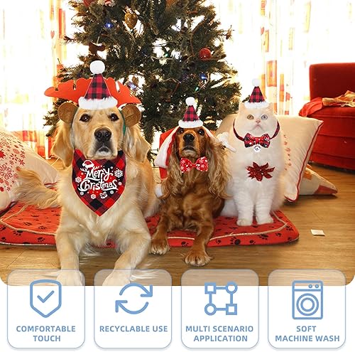 Miniatura 5 de 4 bandanas de Navidad para perro, traje de Navidad para perro, bandana a cuadros para perro, pajarita para mascotas con campana, sombrero de Navidad