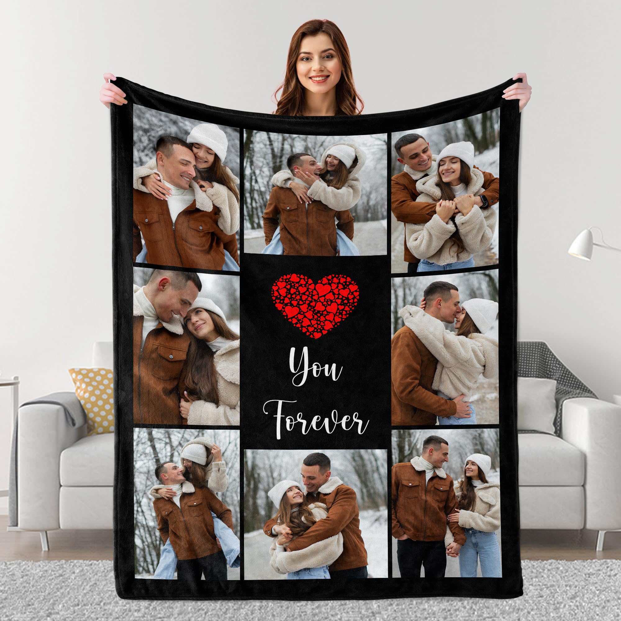 Personalized Mother's Day Blanket Gifts for Mom, Custom Pictures Blanket for Her Him, Personalized Photo Throw Blanket for Anniversary Birthday Gifts for Wife Husband Boyfriend Girlfriend