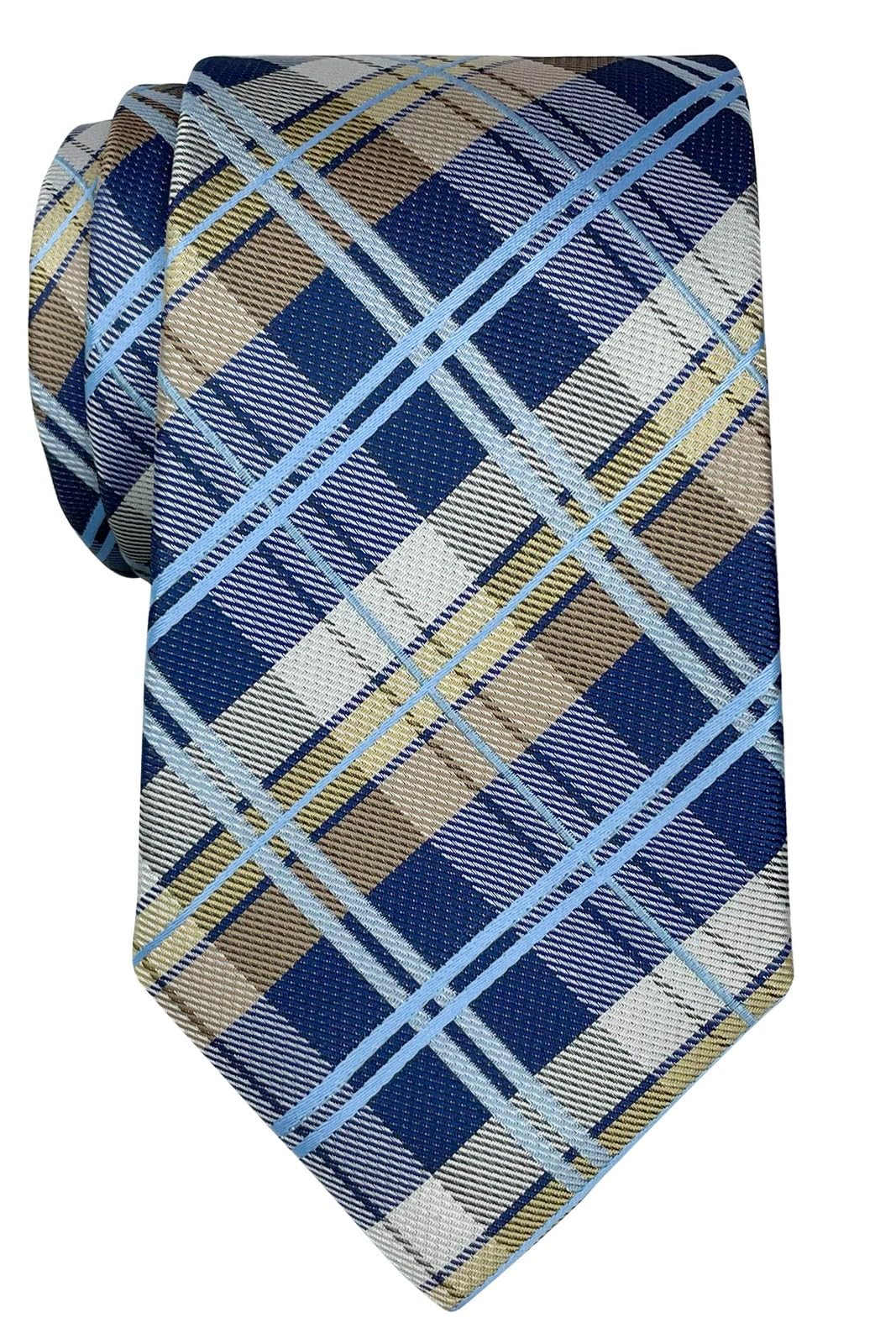 Corbata de microfibra tejida a cuadros tartán para hombre, Azul marino y caqui
