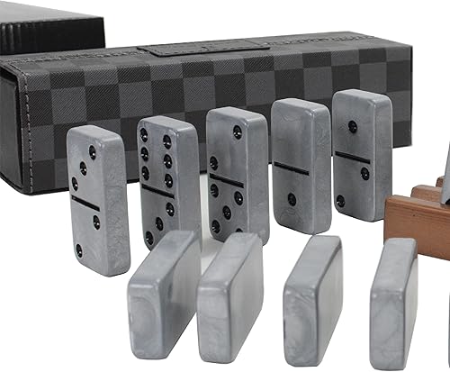 Miniatura 9 de Vovotuzzi Juego de 28 fichas de dominó para adultos y niños de 8 años en adelante para la noche de juegos de familia (gris)