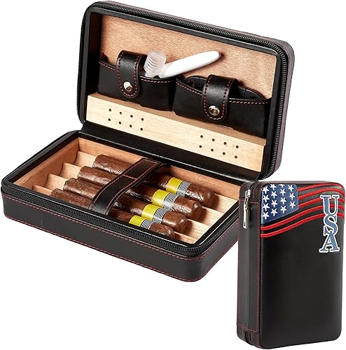 Miniatura 11 de Estuche para puros, humidificador de viaje, paquete de 7 fundas de cuero de cedro marrón con cortador de puros, humidificador, cenicero y toalla