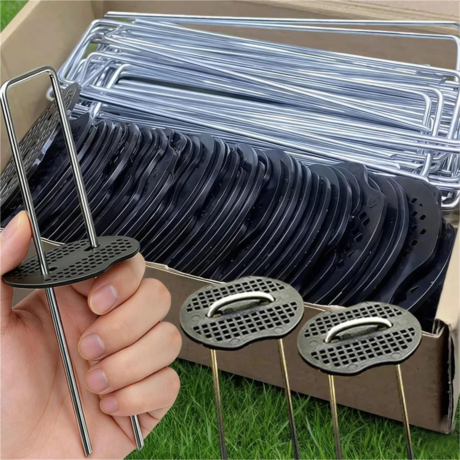 Picchetti Da Giardino Punti metallici da giardino zincati, tappeto erboso di tipo U for erba artificiale(2cmx20cm Silver,100pcs)