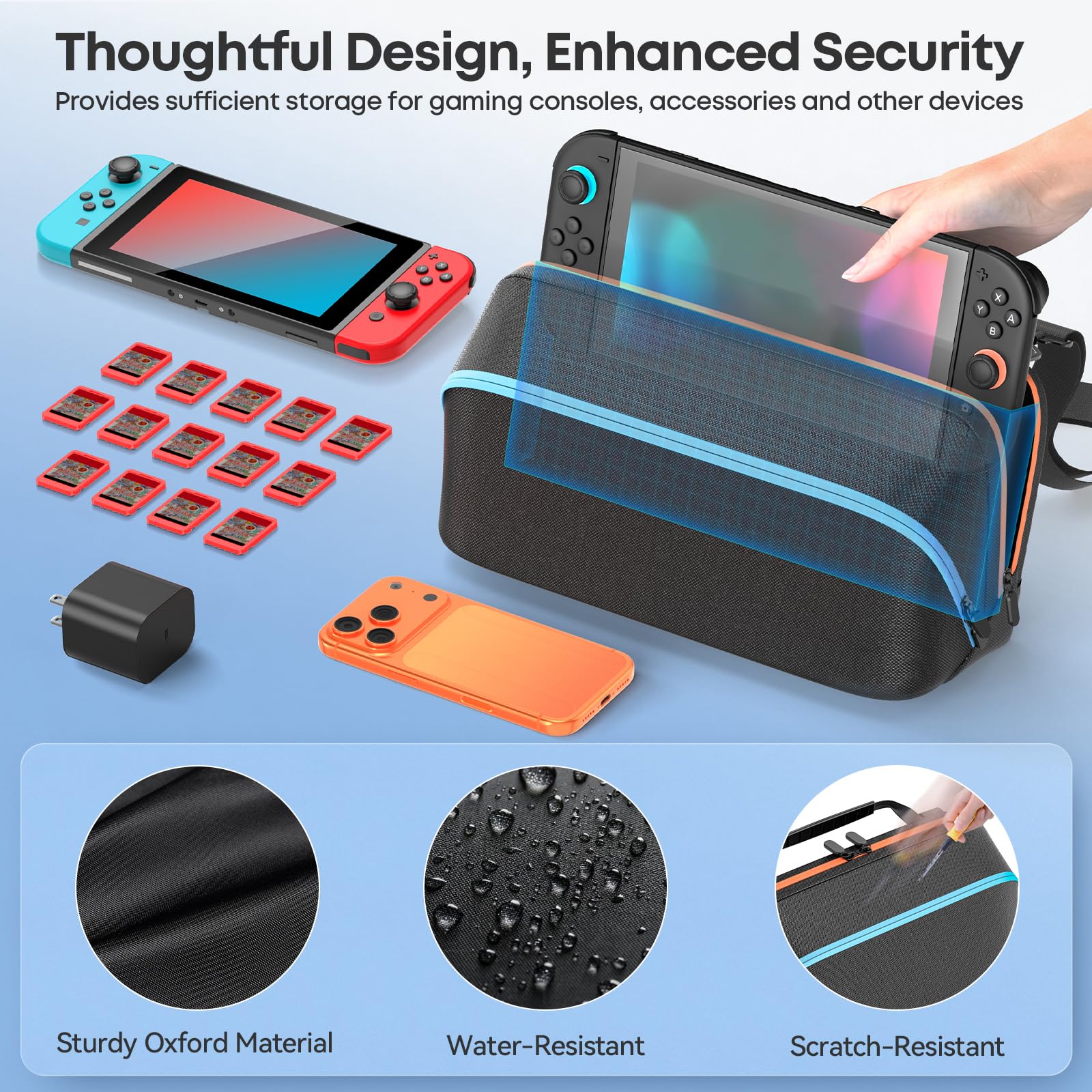 Borsa a Tracolla per Switch 2/OLED/Originali con Tracolla Regolabile, Custodia Switch 2 per Console & Controller Joy-Con 1/2 & Accessori di Gioco, Borsa da Viaggio Switch 2 per Accessori Switch