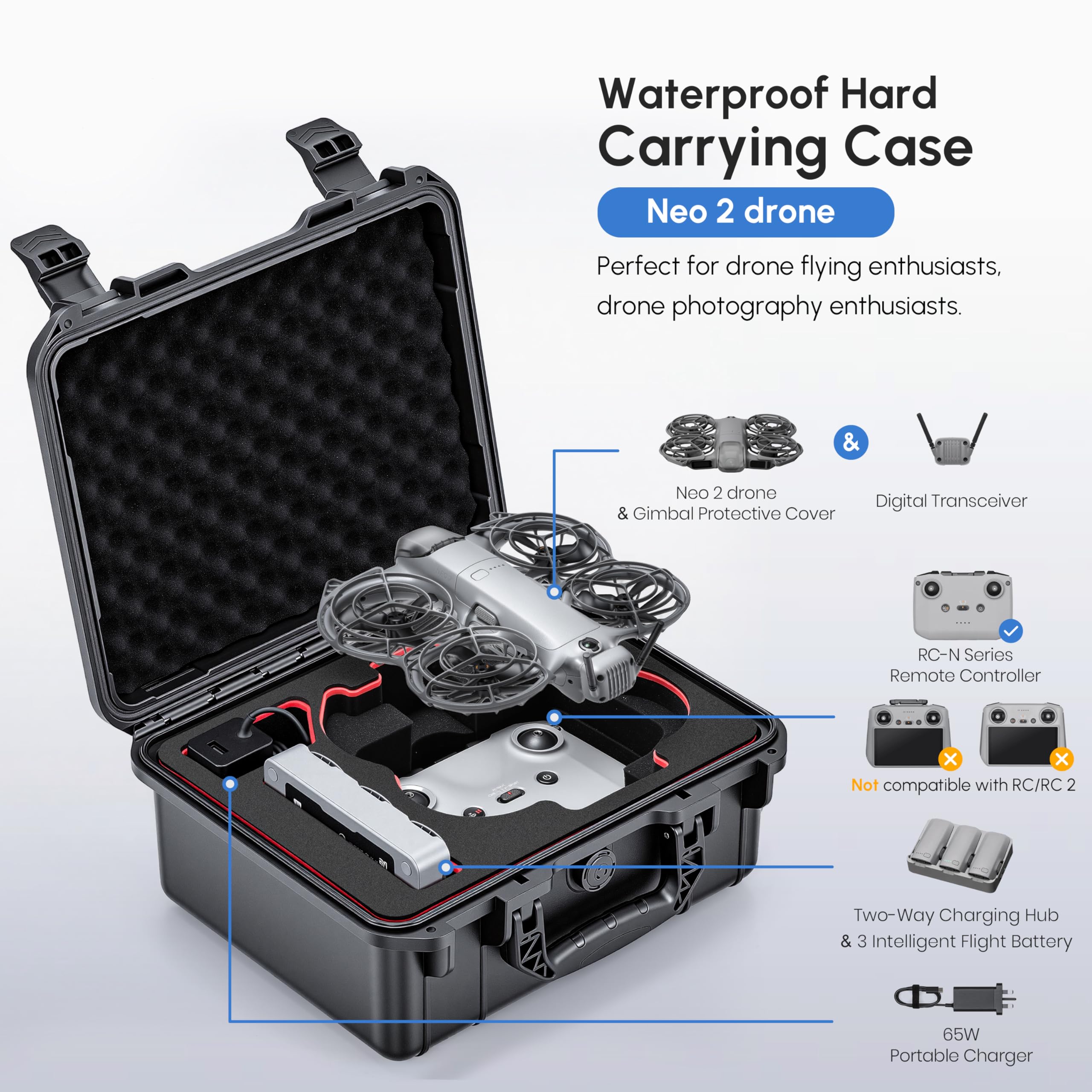 STARTRC Neo 2 Valise rigide étanche pour DJI Neo 2 Fly More Combo Accessoires pour manette RC-N [valise uniquement]