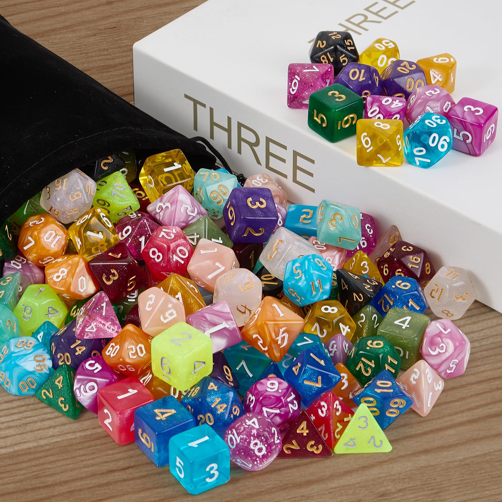 Juego De 25 Sets De Dados DND (175 Piezas) - Poliédricos Acrílicos Con Bolsa De Terciopelo Para RPG Y Juegos De Mesa