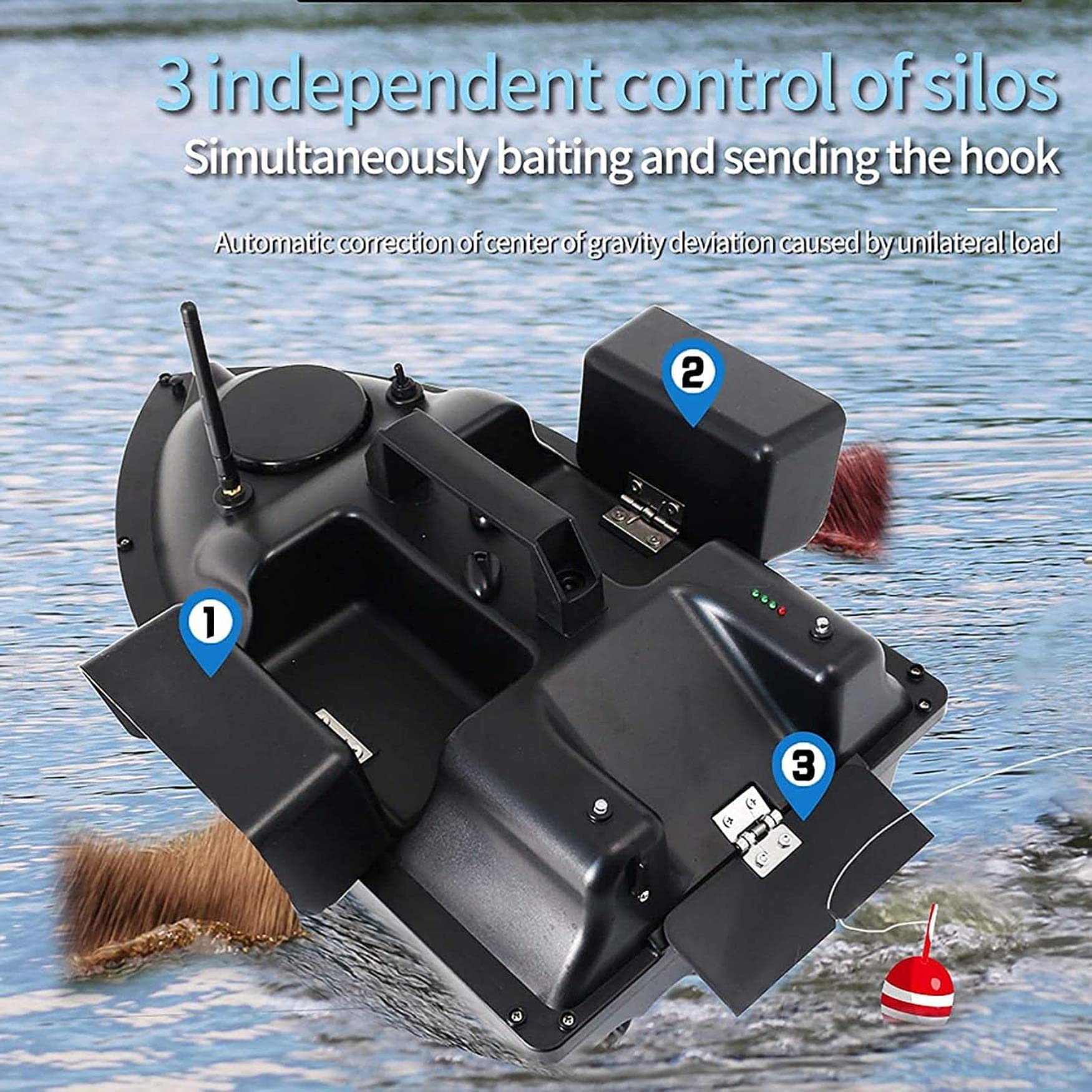 Barco De Alimentación De Arranque RC con GPS, Bote De Cebo De Bote De Alimentación Inteligente con 3 Recipientes De Cebo Y Luz Nocturna LED, Crucero Automático De 500 M, Carga 2 Kg