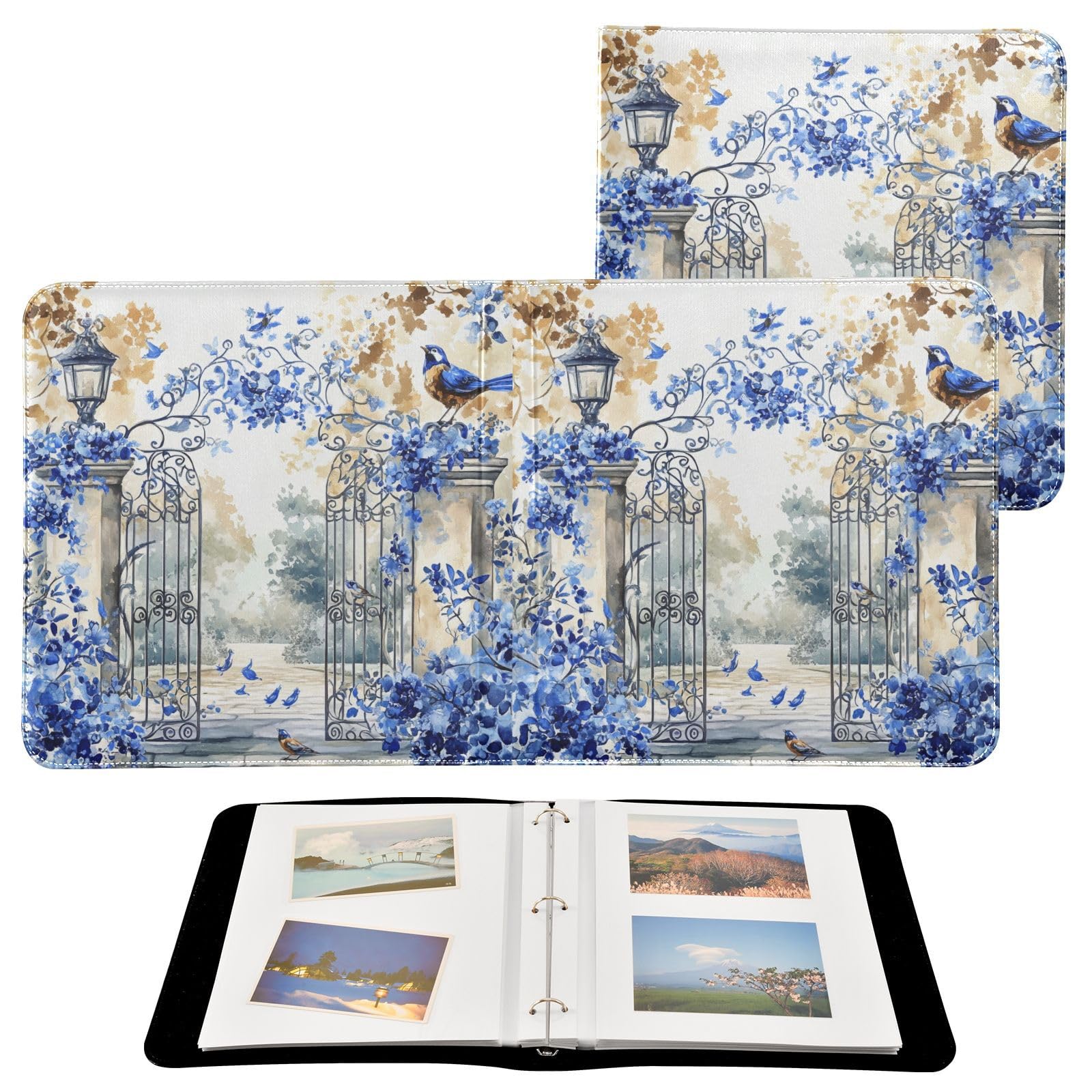 JIPONI Watercolor Royal Door Large Photo Album, DIY Leather Cover Scrapbook Albums for 4x6 5x7 6x8 Pictures, Self Adhesive Memory Book for Wedding, Baby, Family