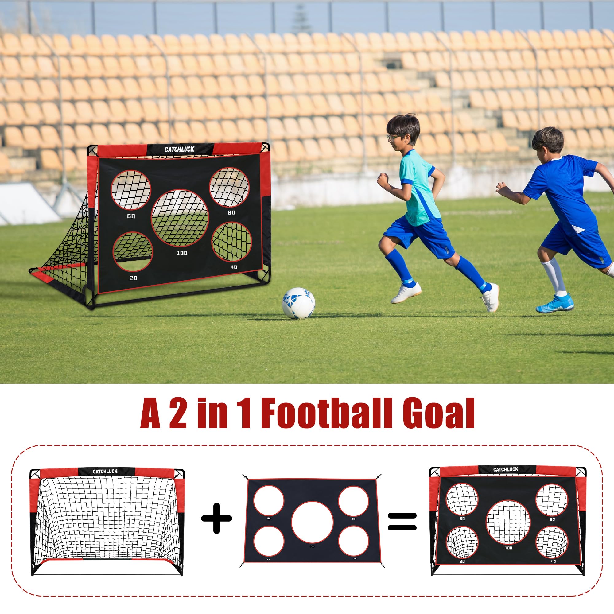 CATCHLUCK Football Goal Pop Up Football Net for Kids 4ft x 3ft, 5ft x 4ft, Outdoor Training Equipment with Target and Carry Bag - Image 3