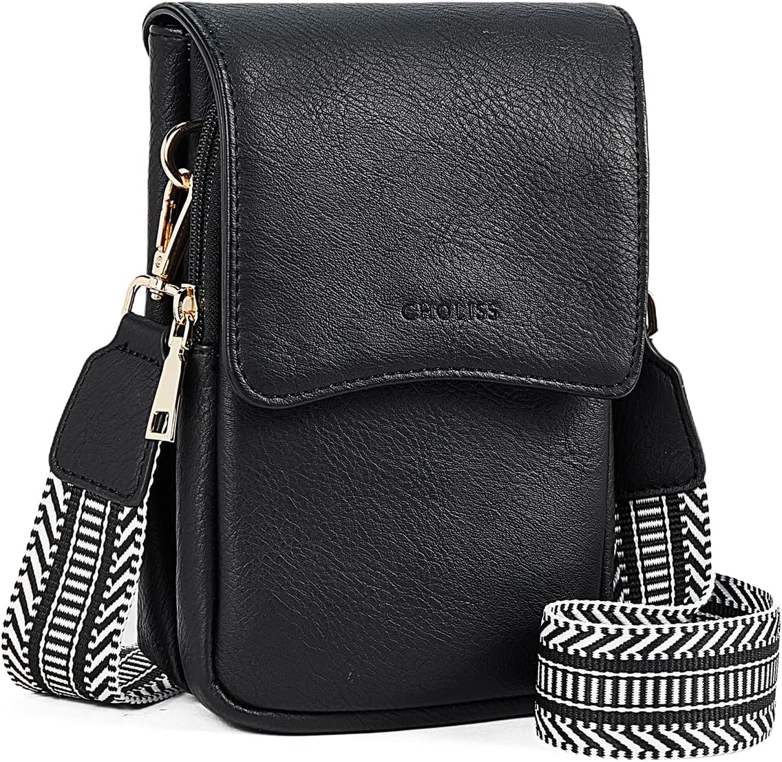 choliss cell phone crossbody purse small cross body bag for woman leather travel wallet shoulder handbags with card slots black