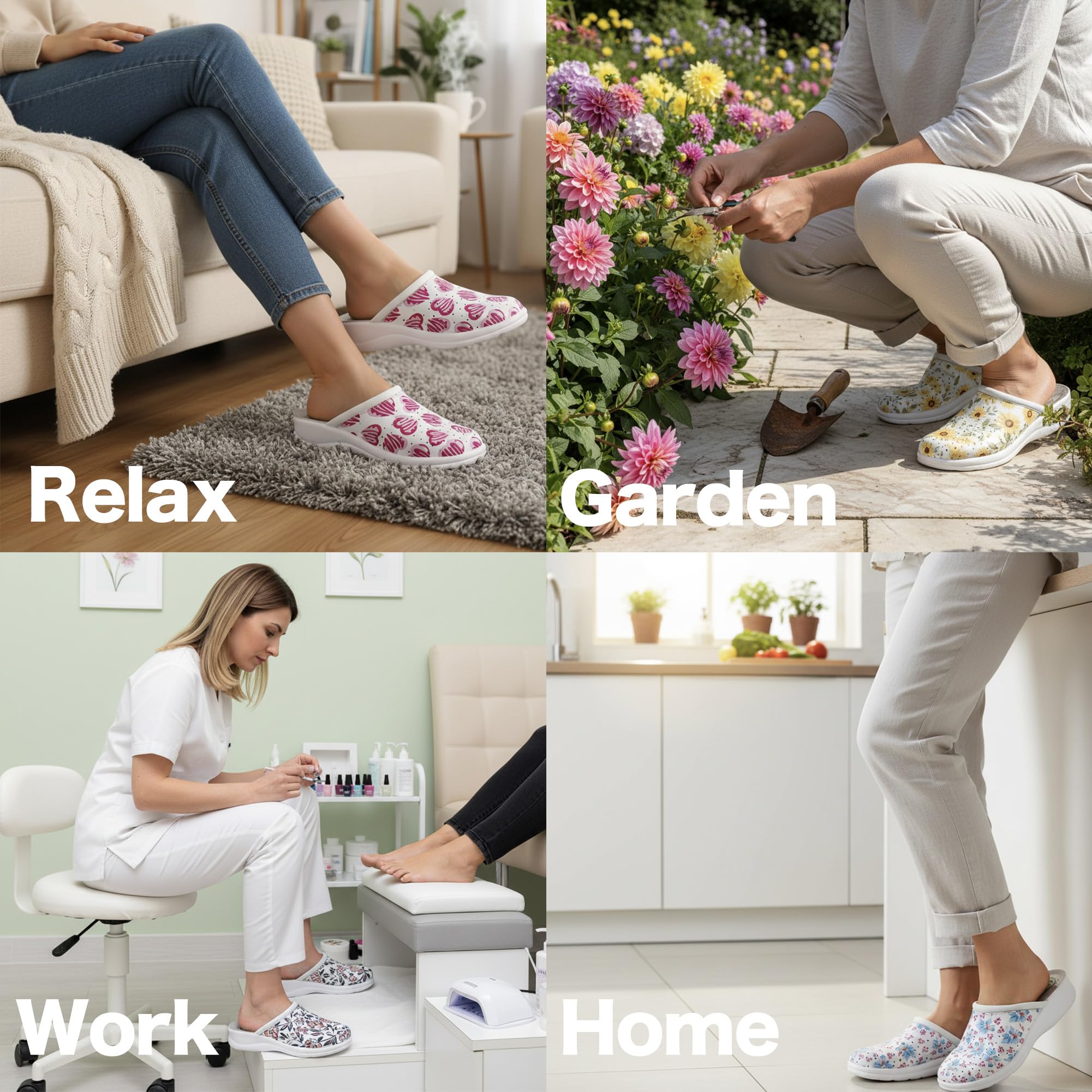 JOMIX Zoccoli Sabot Donna Comodi per Casa Tomaia Floreale Plantare Morbido Suola Antiscivolo Silenziosa Leggeri Facili da Indossare Zeppa Bassa 4.5 cm