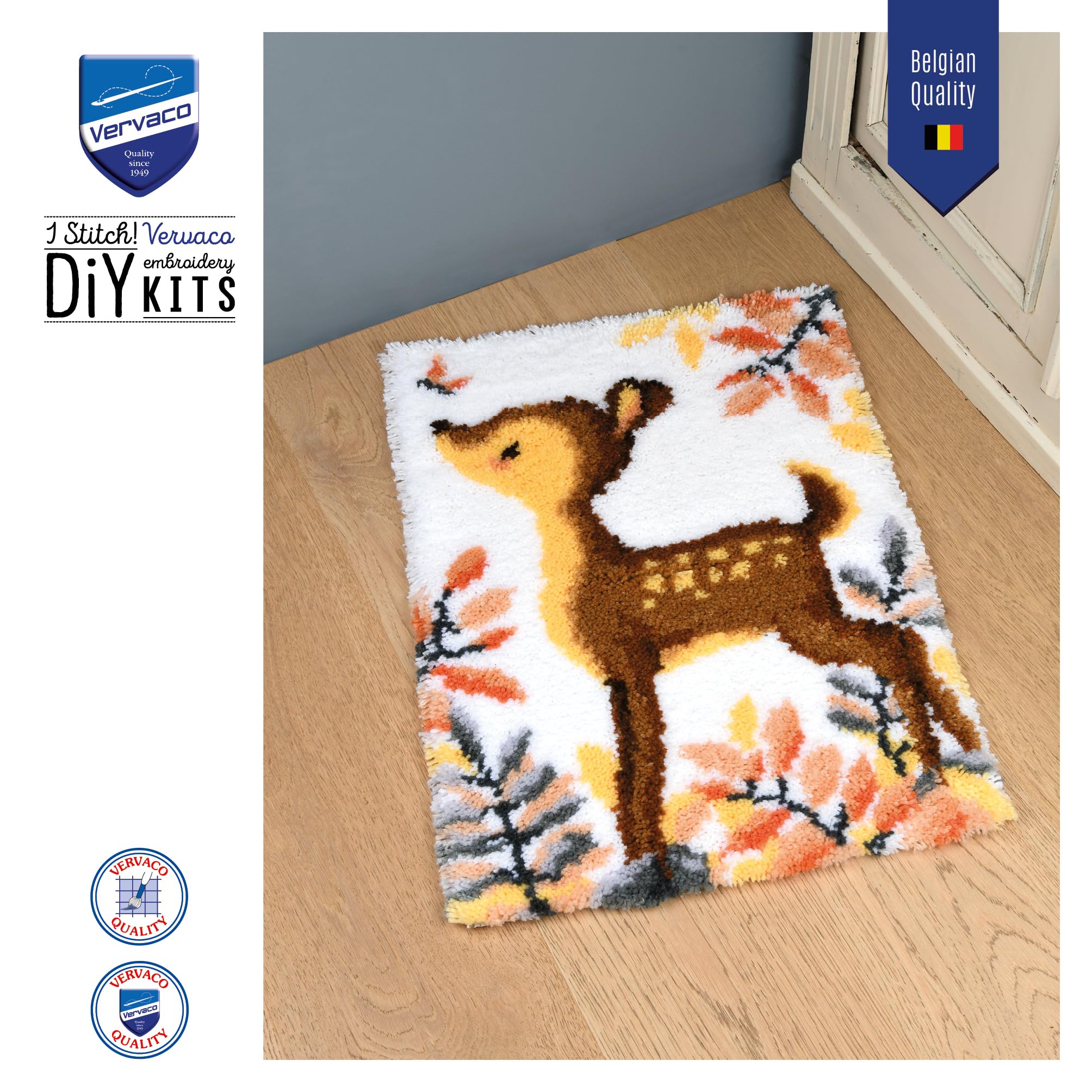 Vervaco Kit Tapis Point Noué Á Faire CERF Broderie Debutant DIY Latch Hook Kit Complet Decoration Maison Manuelle Loisir Créatif ca. 47 x 69 cm Embroidery