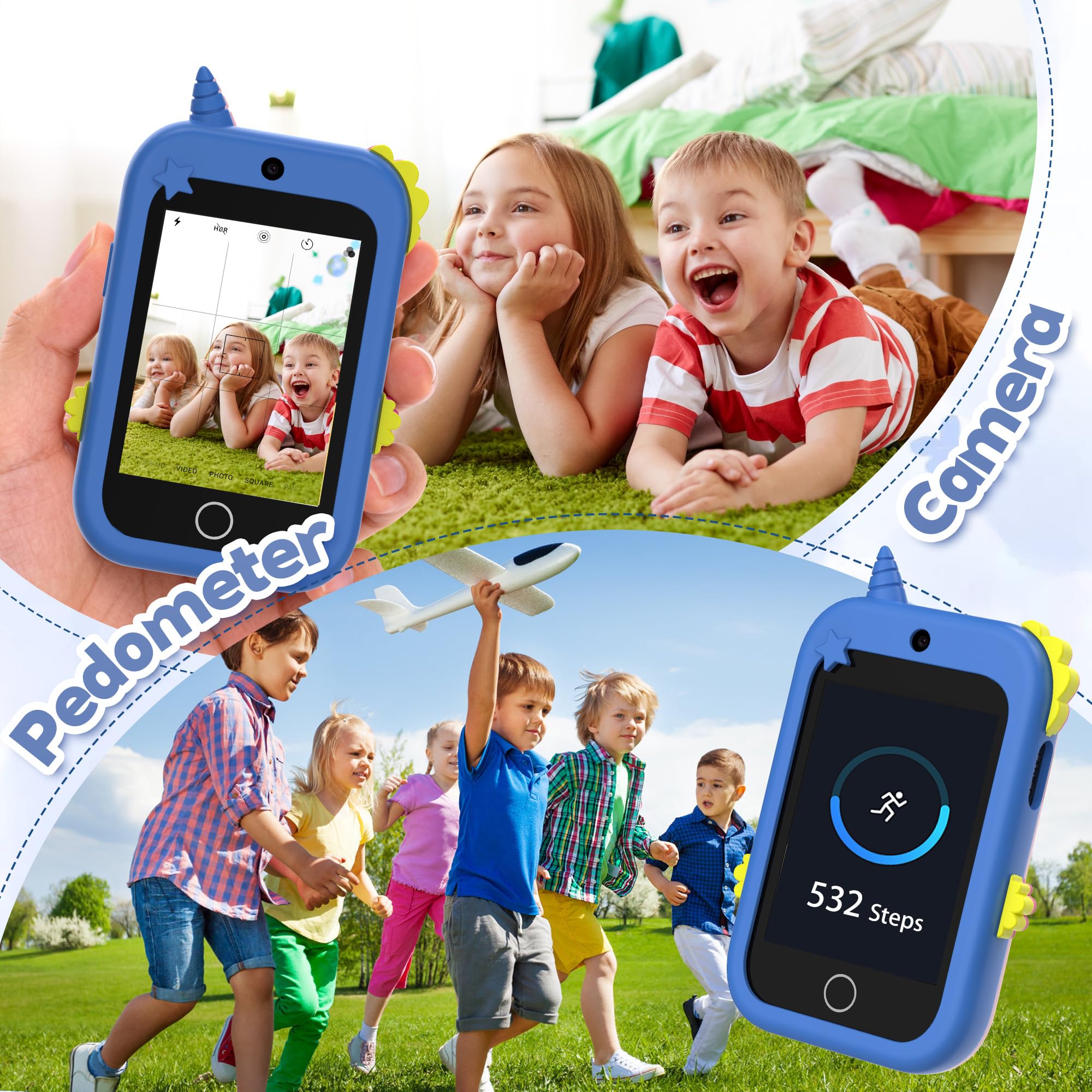 4G Téléphone Portable pour Enfants,Smartphone Enfant avec GPS Appel Vidéo Chat Familial SOS Double Caméra Podomètre Alarme Mode école,Téléphone Mobile Intelligent Cadeau d'anniversaire de Noël