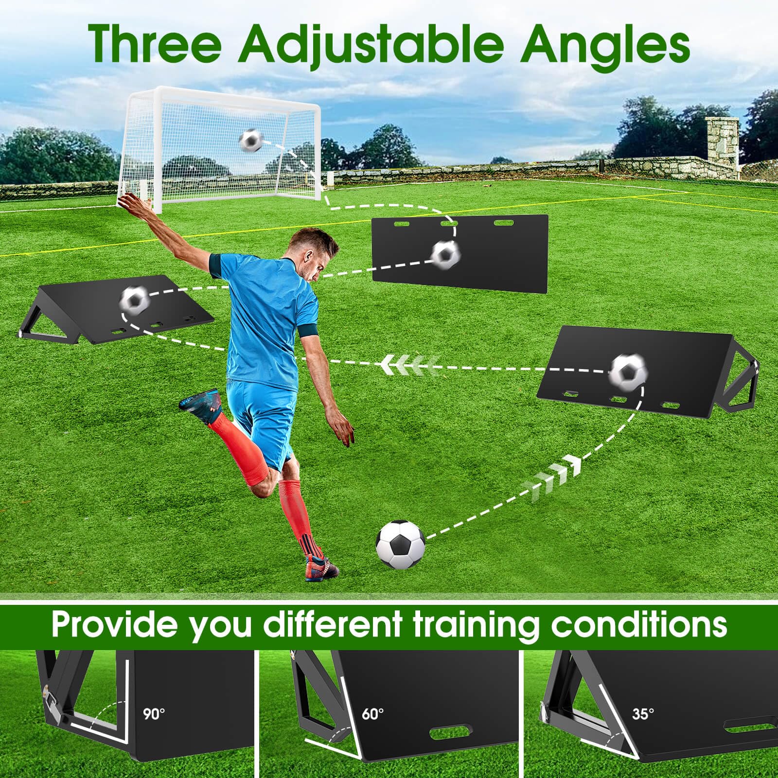 RINREA Tabla de rebote de fútbol 3 en 1, pared de fútbol plegable, entrenador portátil de portería de fútbol para entrenamiento de paso y rebote