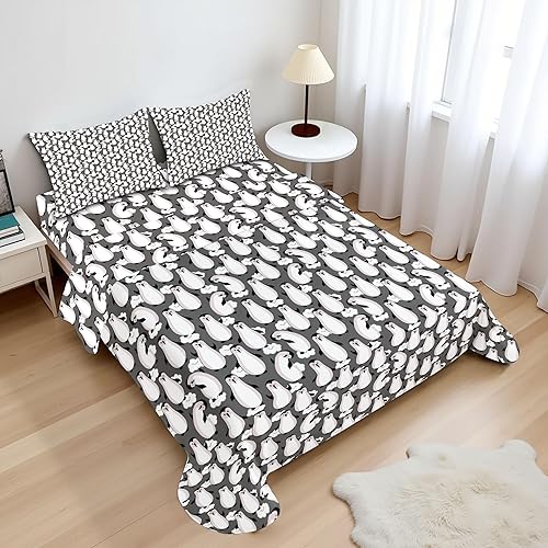 Miniatura 2 de Ambesonne Animal Sheet Set, Cartoon Drawn Little Arctic Penguin Birds and Happy Clouds Pattern, Fitted and Flat Sheet with Pillowcases Bedding