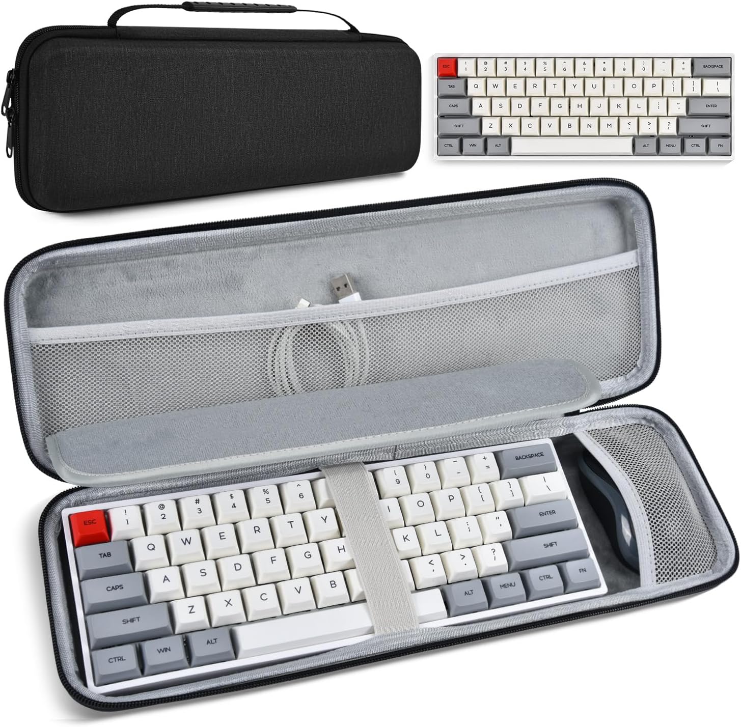 60% Keyboard Case, Hard Travel Carrying Case for 61 Keys Keyboard Cover, Compatible with MageGee Mini 60%, RK ROYAL KLUDGE R65, Snpurdiri 60%, Aula WIN60, Razer Huntsman 60% Keyboards Protector, Black - Image 8