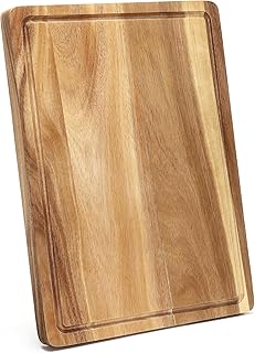 Acacia Wood Cutting Board, 18x12x1 Inch Pre-Oiled Chopping Board with Juice Groove, Back Inner Handles, Wooden Kitchen Cutting Board, Butcher Block for Fruits, Vegetables, Meat