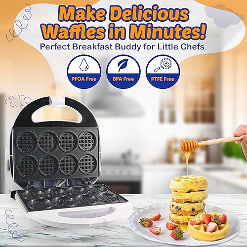 Miniatura 2 de StarBlue Mini máquina para hacer bocadillos de gofres con pinzas para gofres gratis, 8 x 2 pulgadas, antiadherente, calentamiento rápido, perfecto