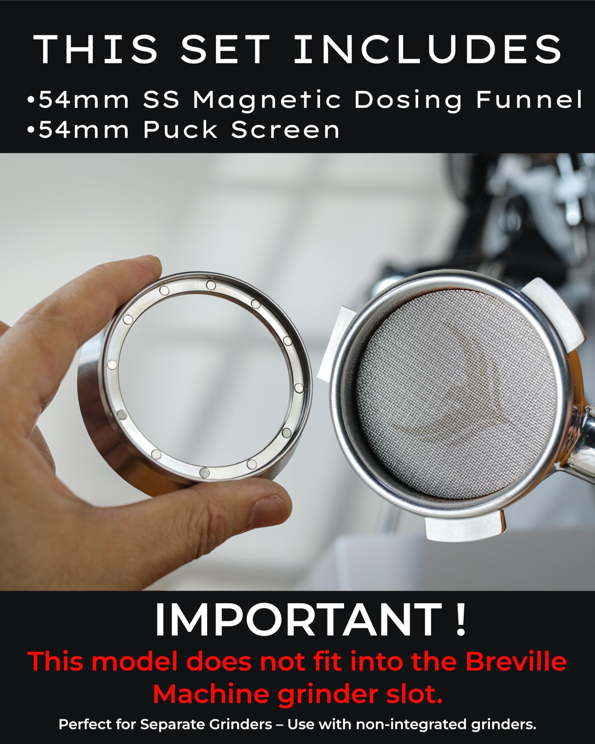 Set di dosaggio per caffè espresso da 54 mm con filtro per portafiltri compatibile con accessori per macchine da caffè espresso con cestello portafiltro Sage e Breville da 54 mm
