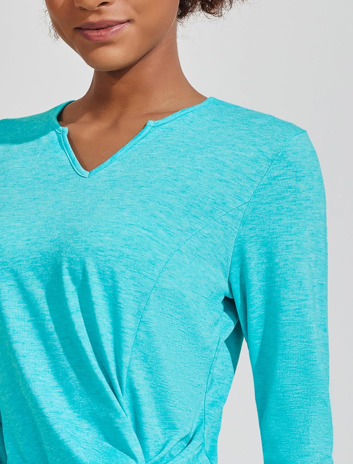 PINSPARK Women's Long Sleeve V Neck Twist Front Workout T-Shirt - Image 3