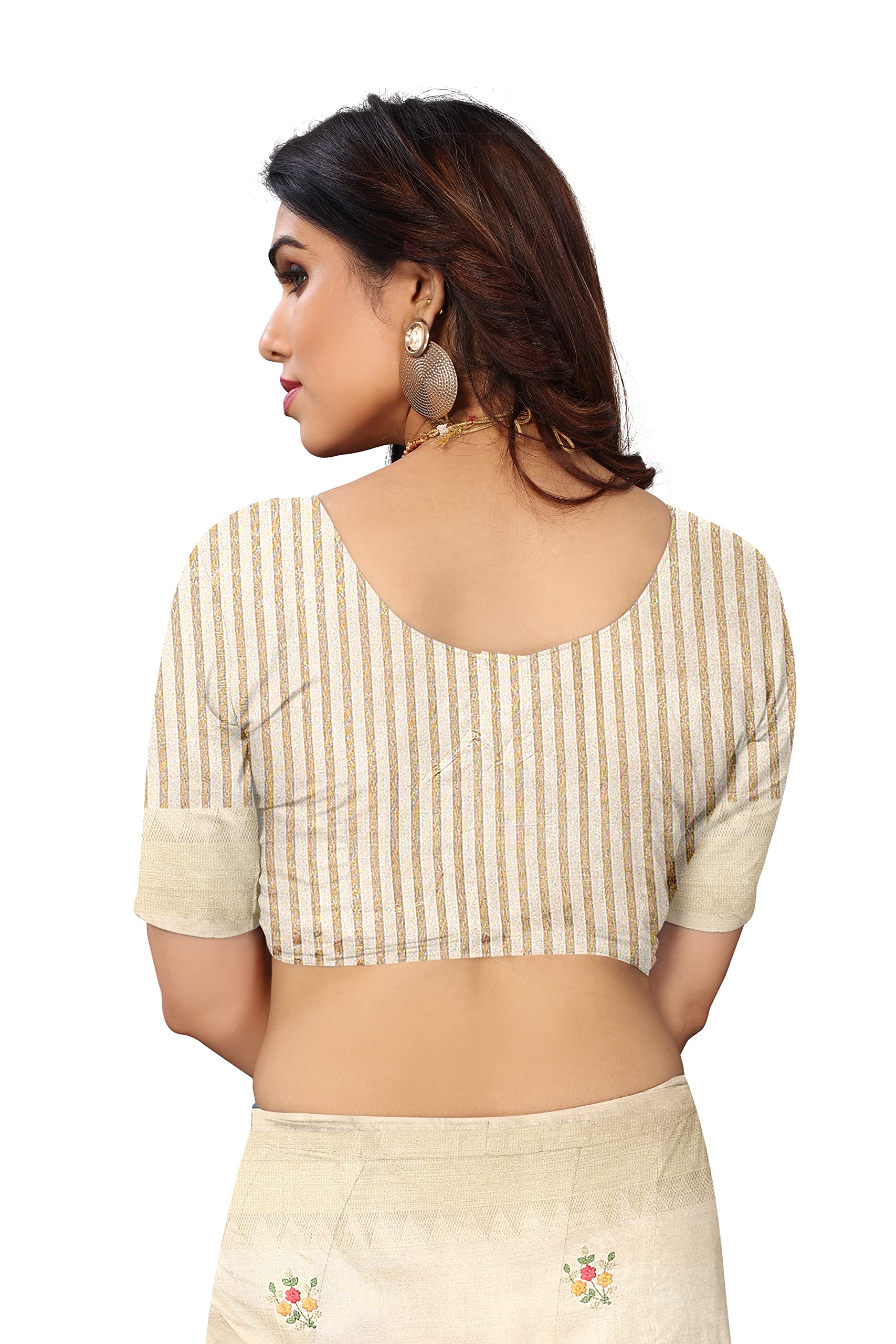 SERONA FABRICS Women's Assam Cotton Silk With Golden Border Thread Embroidered Work Saree With Blouse Piece - Image 6 thumbnail