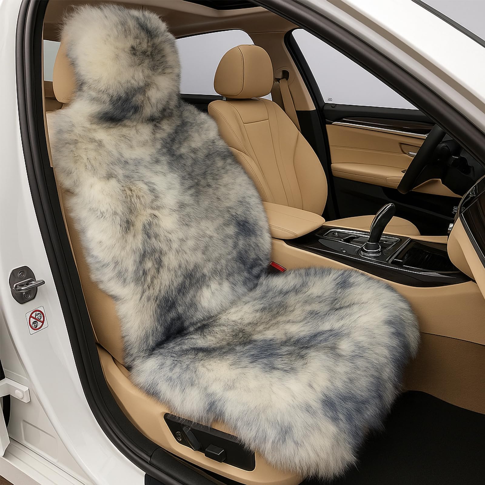 OKAYDA Genuine Australian Sheepskin Car Seat Covers, Fluffy Long Wool & Universal Fit for SUV/Truck/Van, Airbag-Safe Fuzzy Fur Car Seat Cover (Grey Tips)