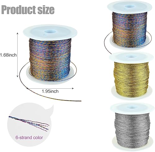 Miniatura 3 de Cordón metálico, hilo de cuentas, alambre de adorno, cordón para manualidades, cuerda de adorno, decoración colgante de Navidad (dorado, 164 pies)